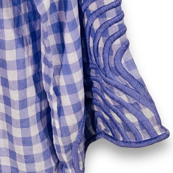 Talbots Preppy Coastal Cottagecore Blue Gingham Popover Top Cotton Large - Picture 6 of 9